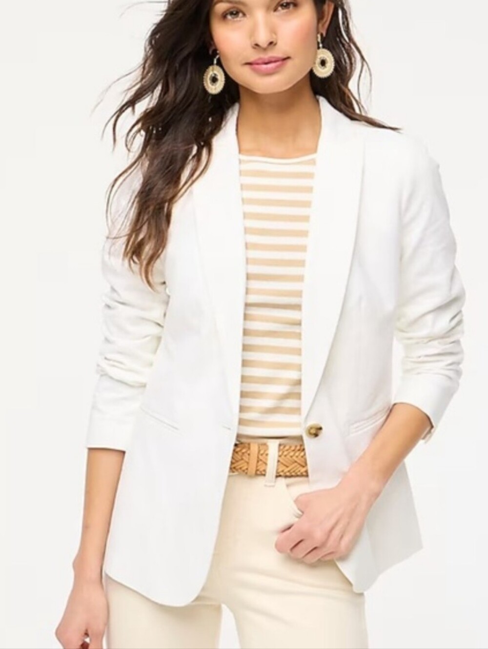 J. Crew White Linen Blend Single-Button Tailored Blazer Lined Women's Size 14